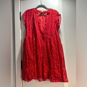 French Red Floral flowy mini dress